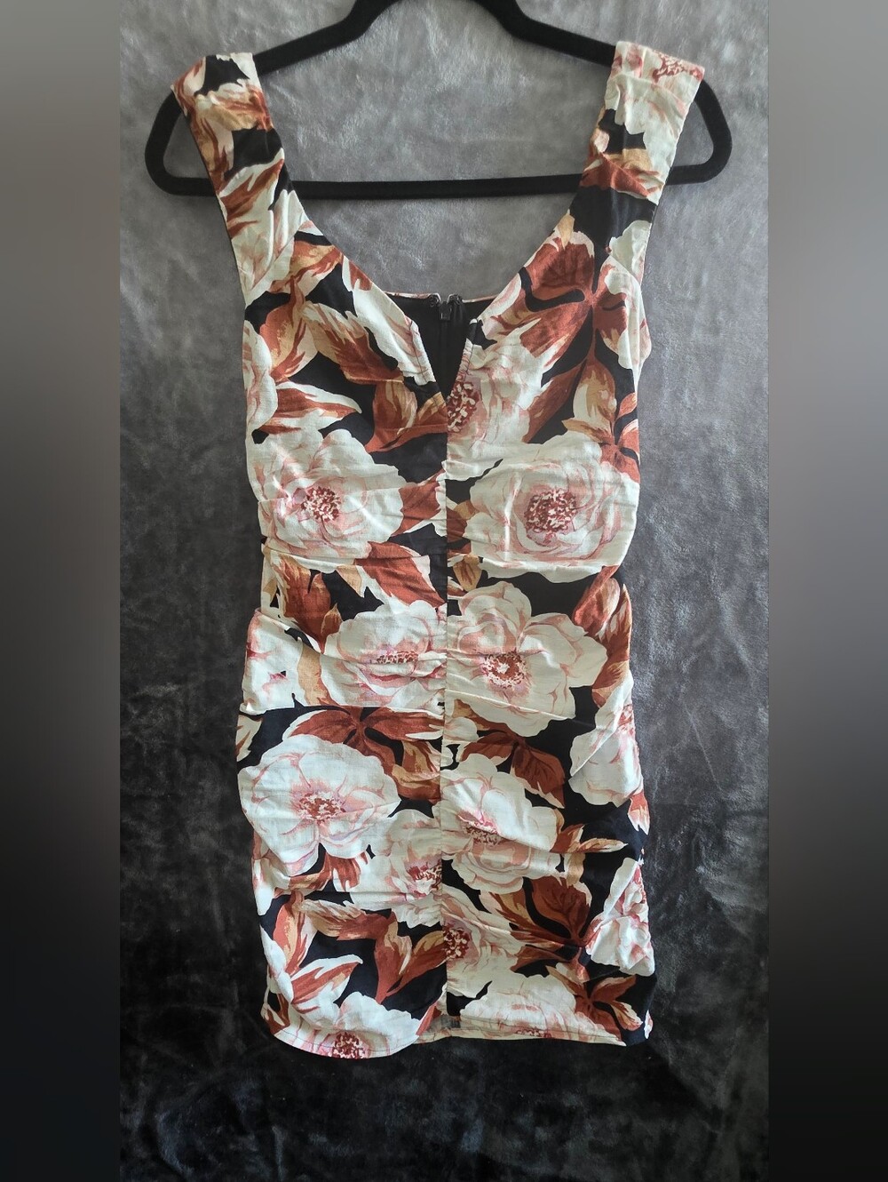 Express Floral Mini Dress in Black, Cream & Brown XXS